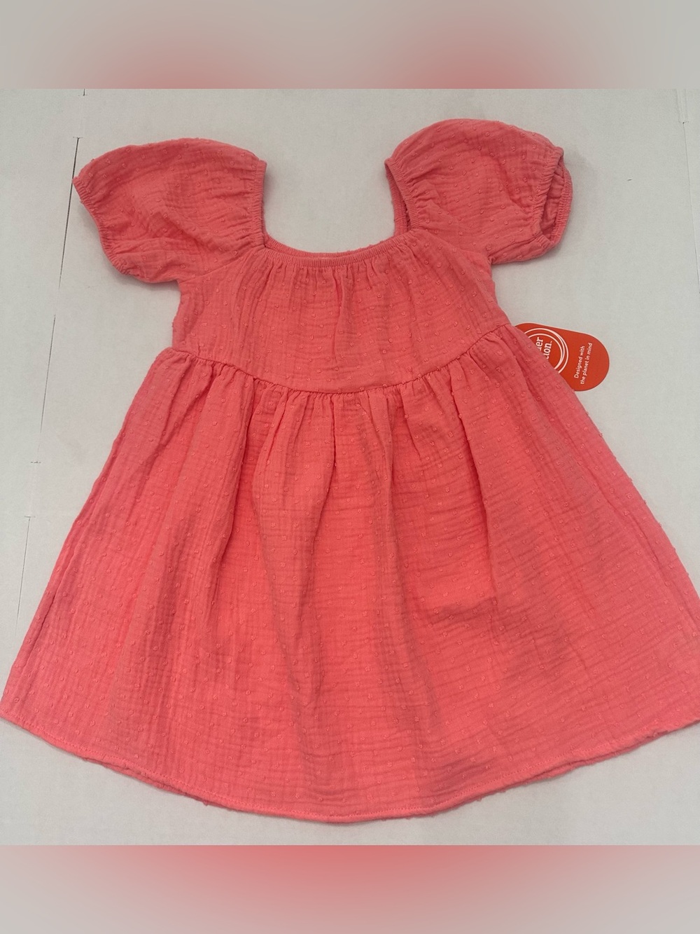 Wonder Nation Toddler Girl Cotton Swiss Dot Dress with Puff Sleeves, Size 4T